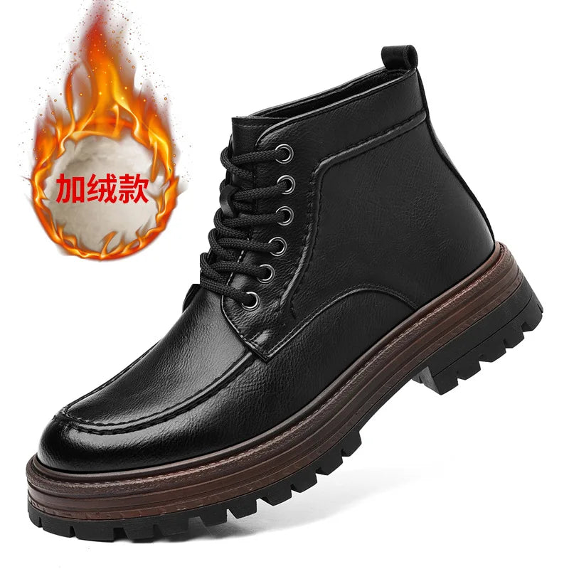2025 Autumn Winter New Platform Boots for Men Keep Warm Fashion Casual Ankle Boot Male Solid Color Outdoor Cow Leather Shoes Man
