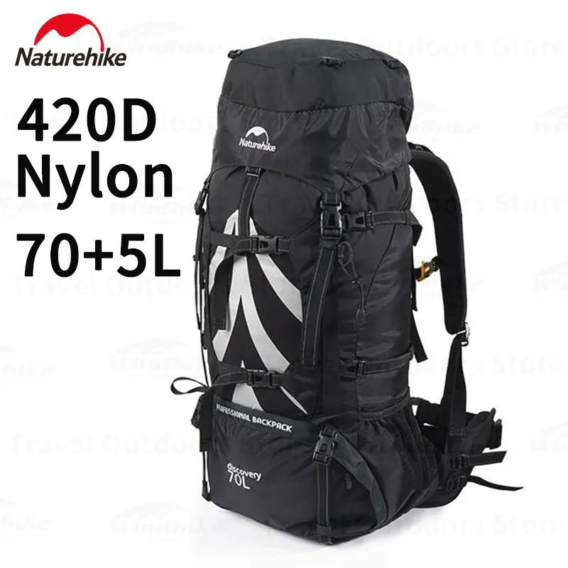 Naturehike Outdoor Backpack Mountaineering Bag 70+5L Large Capacity Trekking Bags CR Carrying System 420D Nylon Camping Hiking