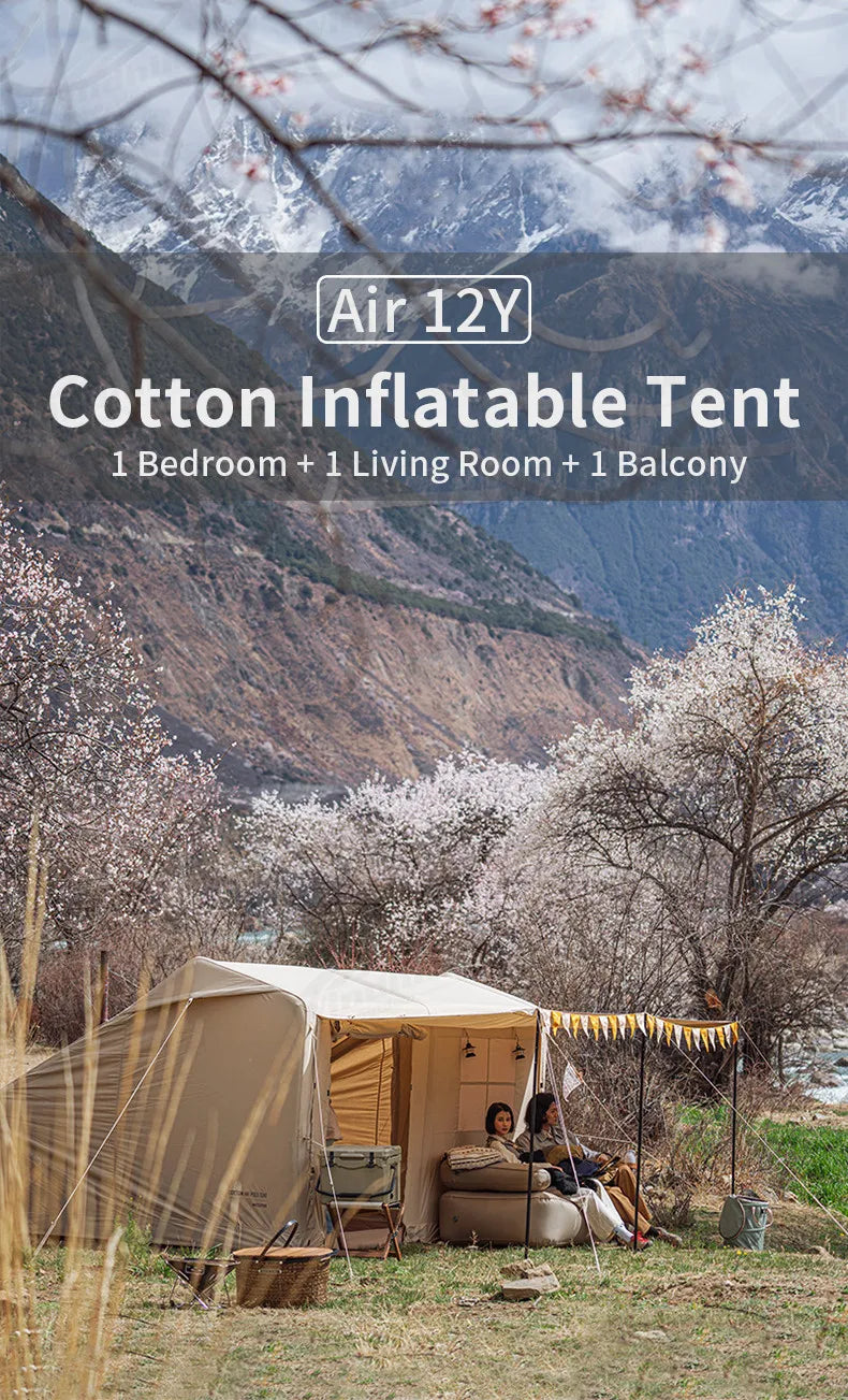 Naturehike Air Cabin Tent Inflatable Wall Camping Tent for 2-4 Person Family Group Travel Camping House Two Rooms Aluminum Alloy