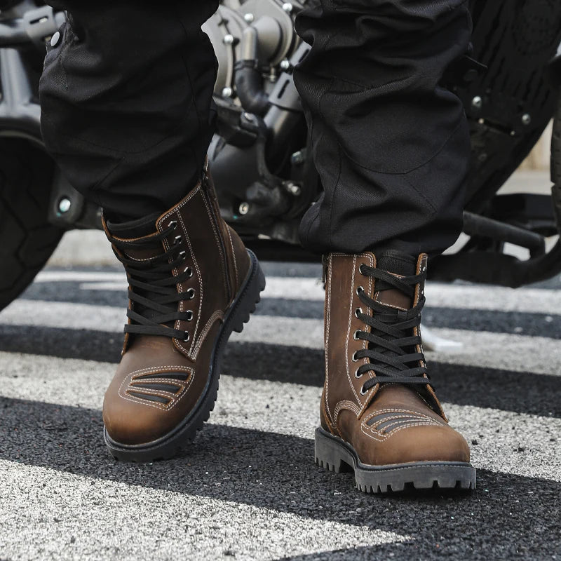 Motorcycle Shoes Men motocross Cruiser Boots Leather Adventure Low Boots Portland Shoes Cowhide Worker Boots for Autumn & Winter
