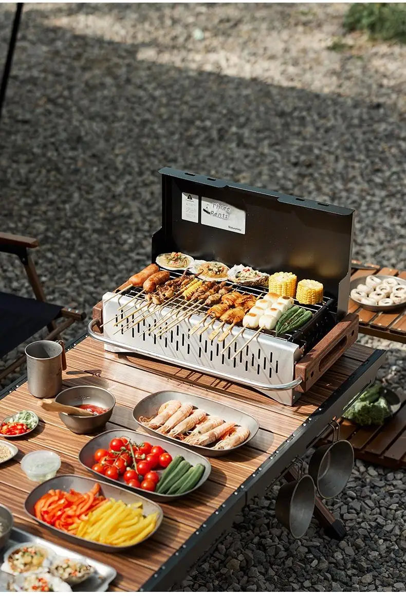 Naturehike Outdoor Portable Folding BBQ Grill Camping Enamel Charcoal Stove Ultralight Travel Picnic 4-8 Person Barbecue Stove