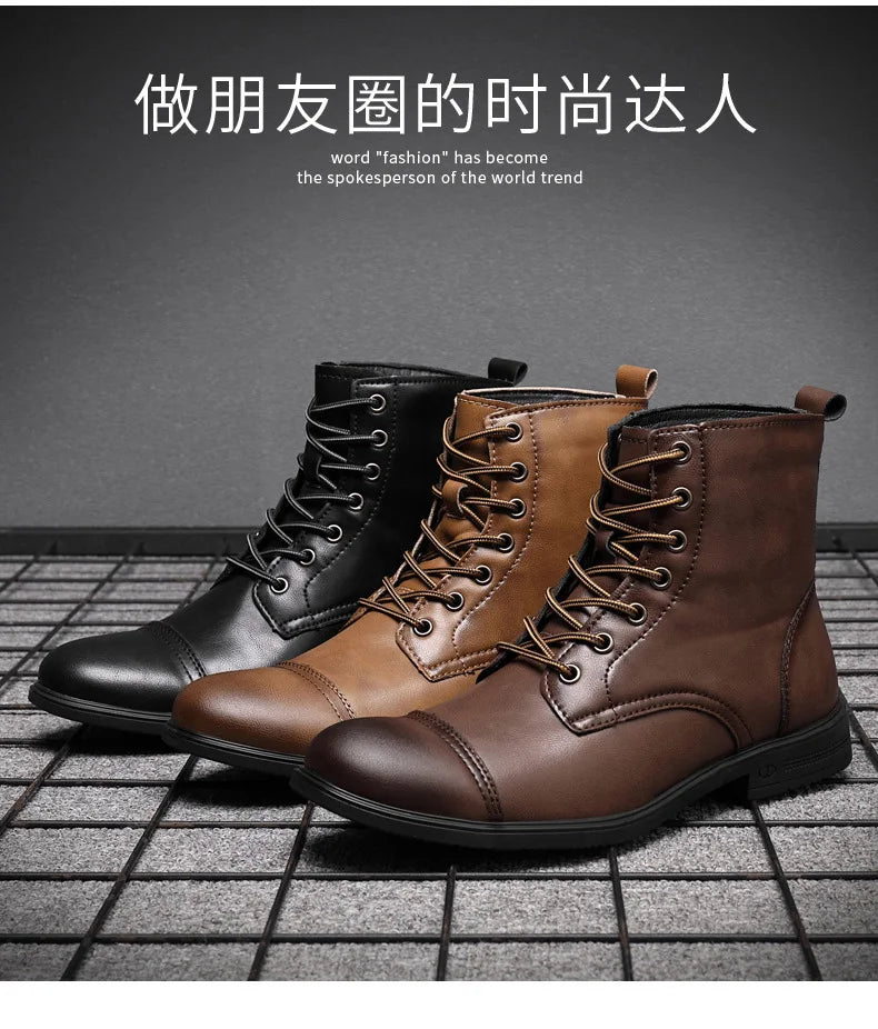 2024 Autumn and Winter New Fashion Pointy Retro Leather Boots High Top British Casual Men's Shoes Large Size 38-48