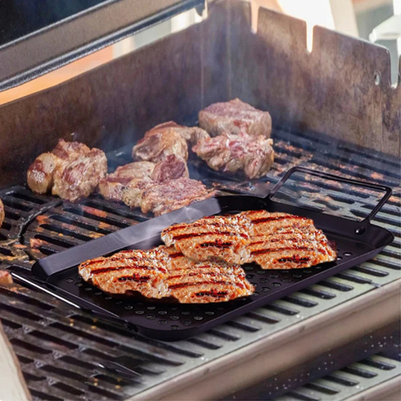 Stainless Steel Barbecue Grill Basket With Perforated Drain Basket Non-Stick Charcoal Plate Camping Portable BBQ Accessories