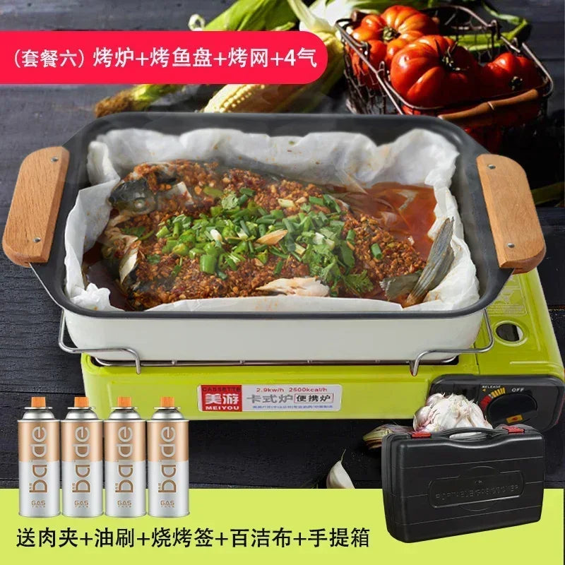 Portable Barbecue Stove, Smokeless Grill, Dual-Purpose Gas Oven for Outdoor Use, Compact Cooking Unit, Korean Style
