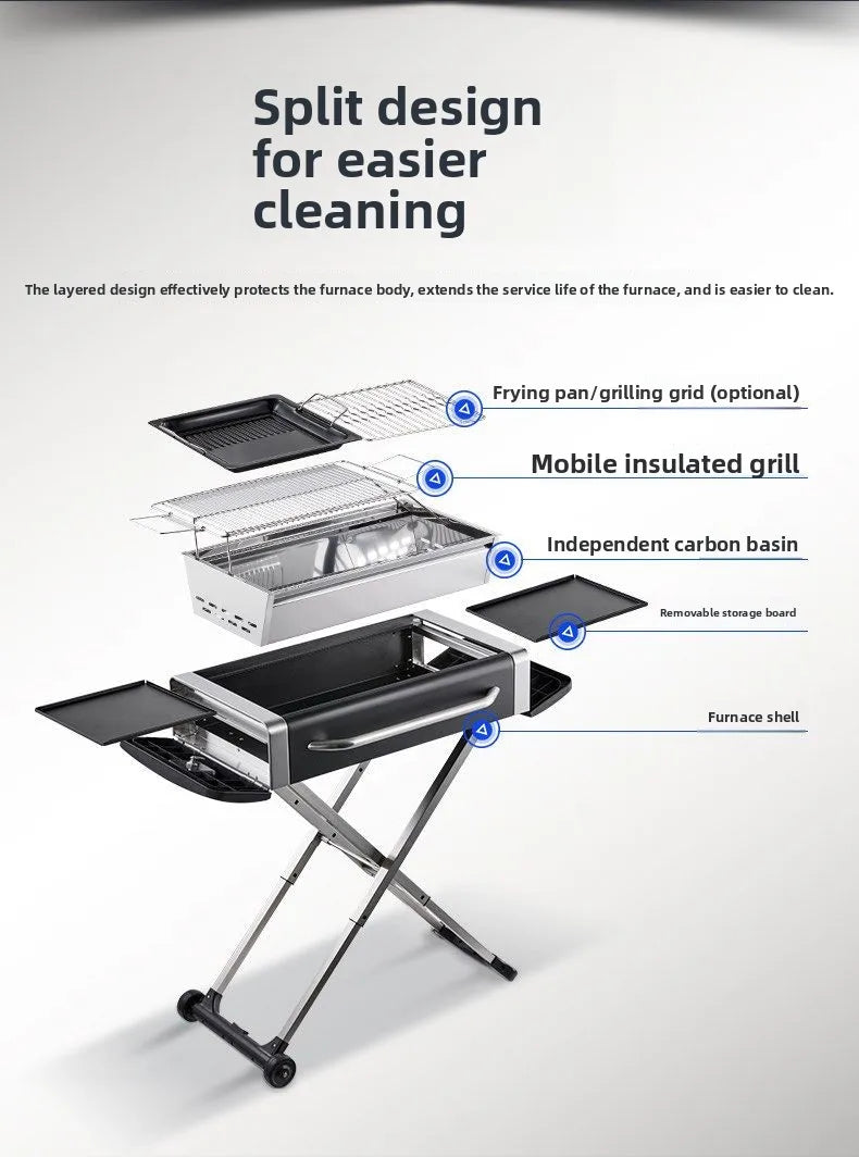 Foldable Charcoal Barbecue Grill Outdoor Portable Large BBQ Stove for Home