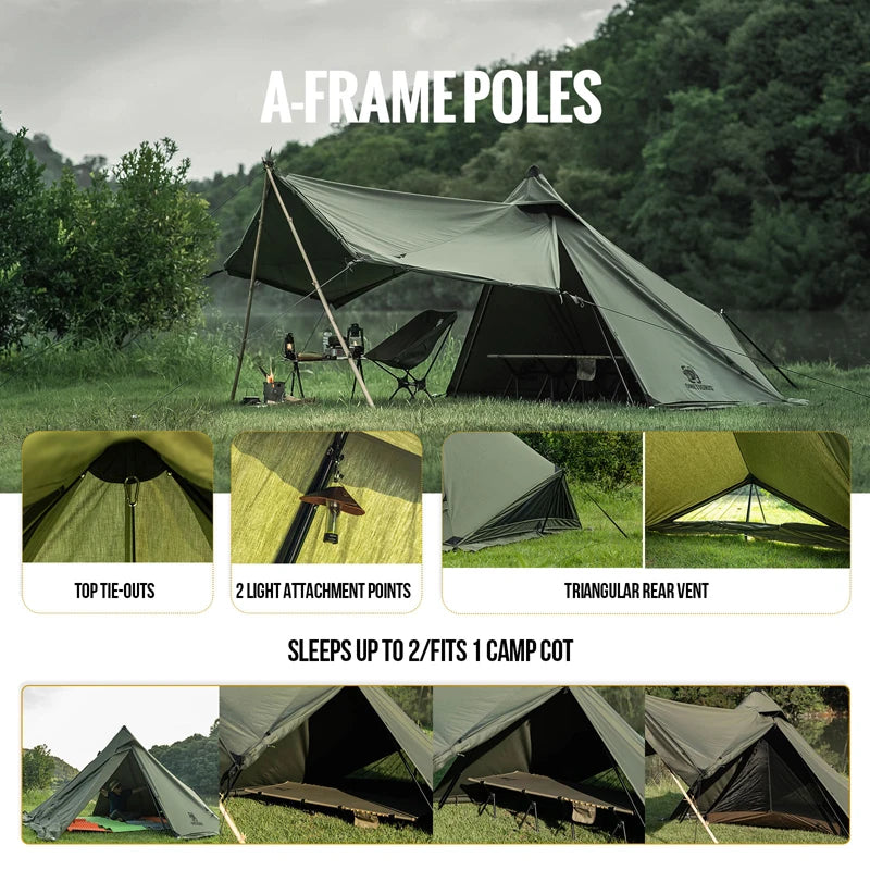 OneTigris CONIFER T/C Chimney Tent 1-2 persons Pyramid/Teepee Hot Tent With Tent Poles Snow Skirts for Camping & Bushcrafting
