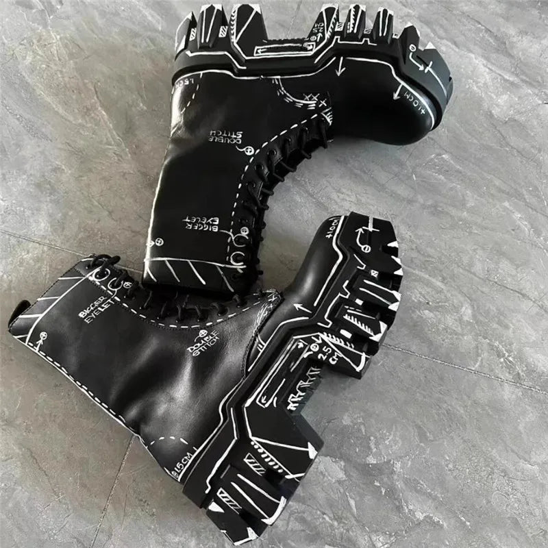 Thick Bottom Man High Top Boot Fashion Men Lace Up Black Boots