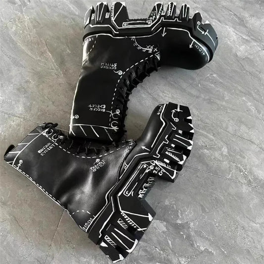 Thick Bottom Man High Top Boot Fashion Men Lace Up Black Boots