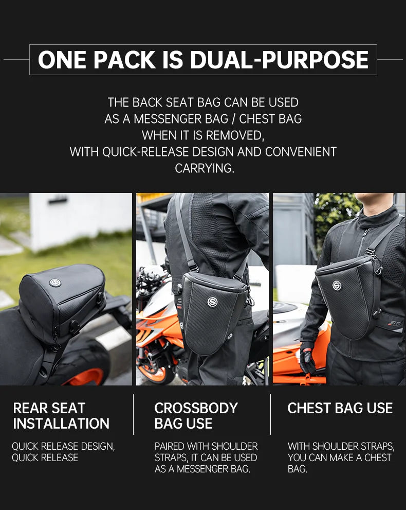 SFK Large Capacity Motorcycle Bag Rear Seat Bag Tail Pack Multifunctional Crossbody Bag Riding Gears With Outdoor Raincover