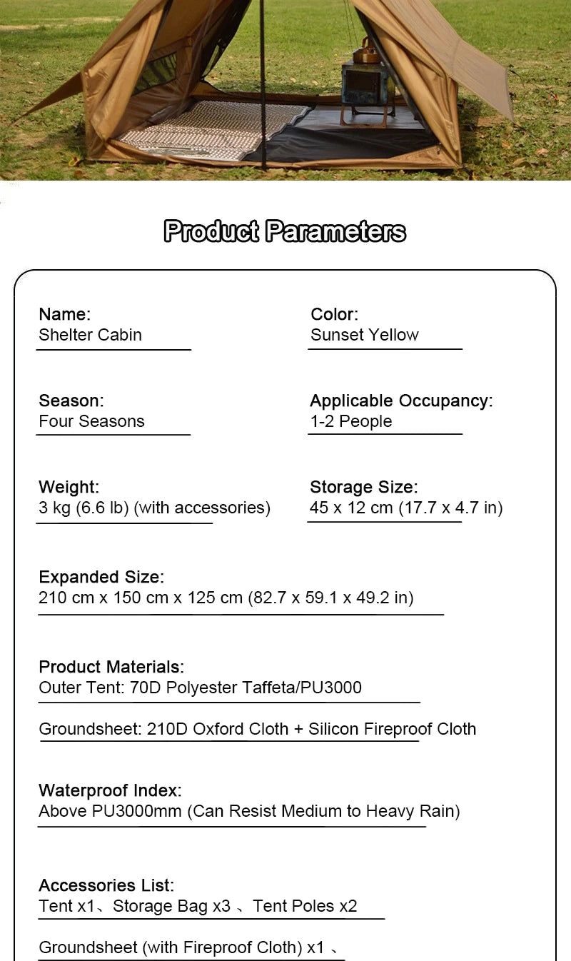 EMER Camping Hot Tent with Chimney Window Outdoor Ultralight Tipi Teepee Tent Pyramid Double Layer Bushcraft 2-Person BC Tent