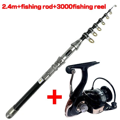 SEA ROD+REEL FISHING Telescopic Fishing Rods Spinning Portable Travel Reels Seat Pole 1.5M 1.8M 2.1M 2.4M Trout Fishing Kit