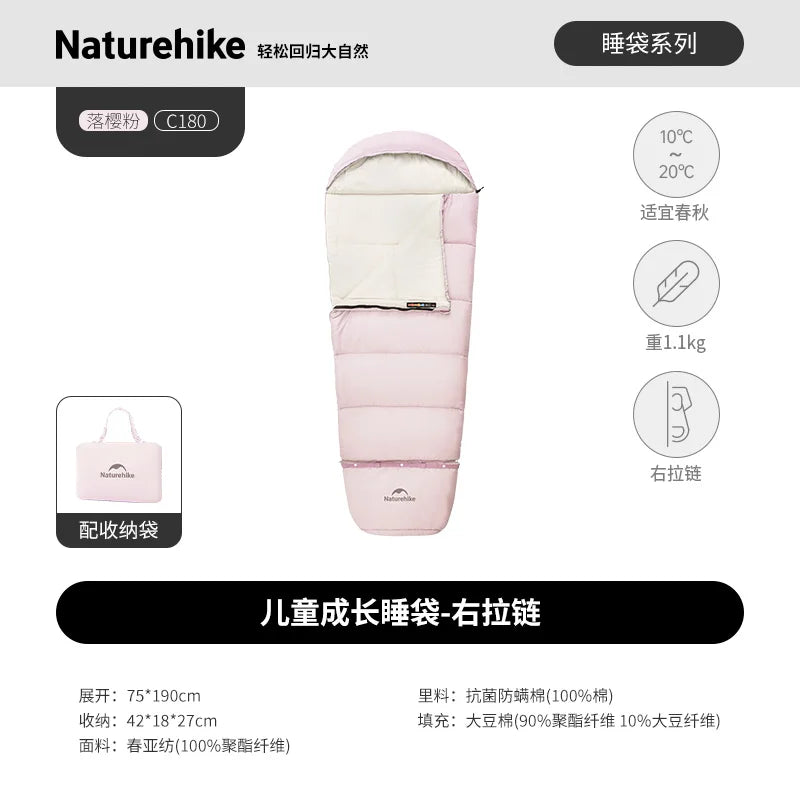 Naturehike-Children's Sleeping Bag, Extended Splicing, Camping, Hiking, Warm, Mummy, Outdoor