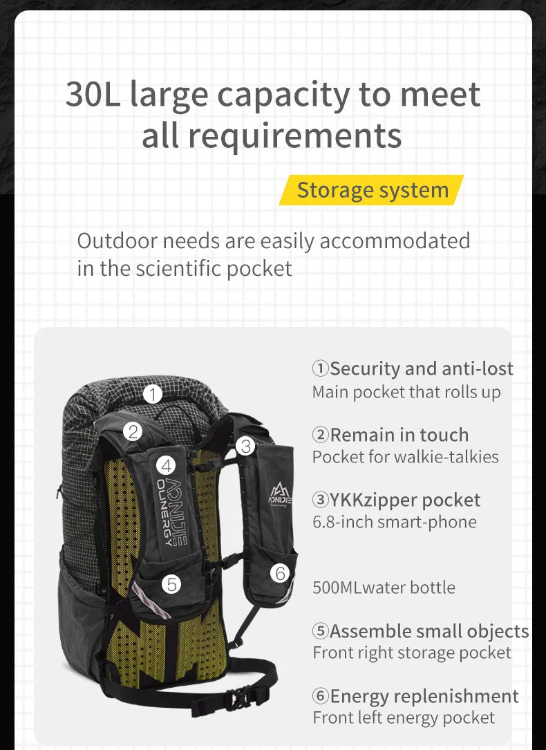 AONIJIE C9111 30L Unisex Multipurpose Hiking Backpack Daypack Travel Bag For Outdoor Trekking Climbing Mountaineering Camping