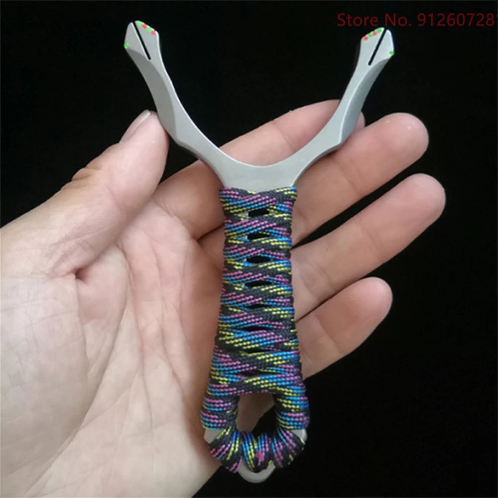 High-quality Outdoors Titanium Alloy Hunting Slingshot with Flat Rubber Band Shooting Tactical Game Equipment Catapult Toys Bow