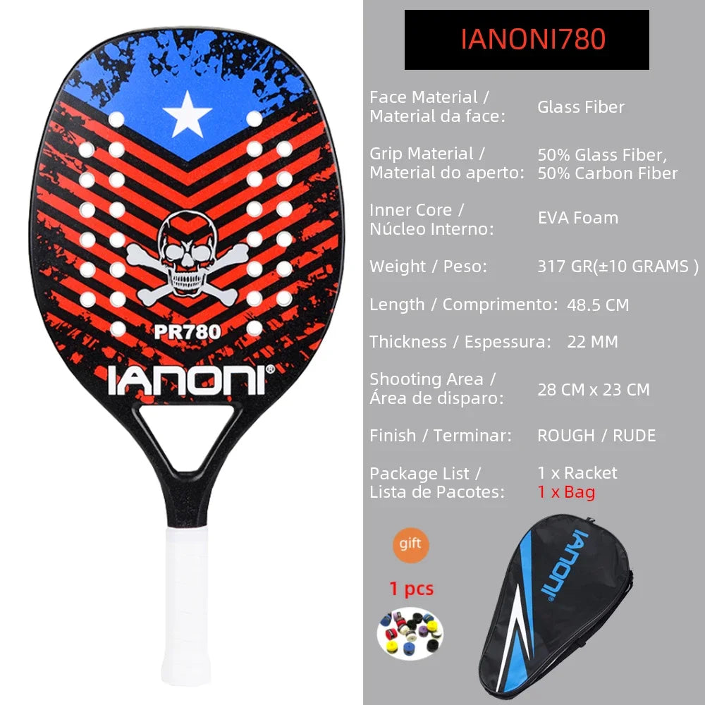 New 18K 12K 3K Full Carbon and Glass Fiber Beach Tennis Racket Matte Face Tennis Racquet