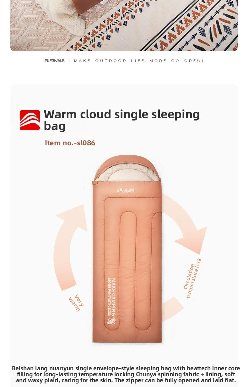 Sleeping bag for all seasons, suitable for adults, outdoor camping, overnight use, car use, and siesta, dual-purpose with warm