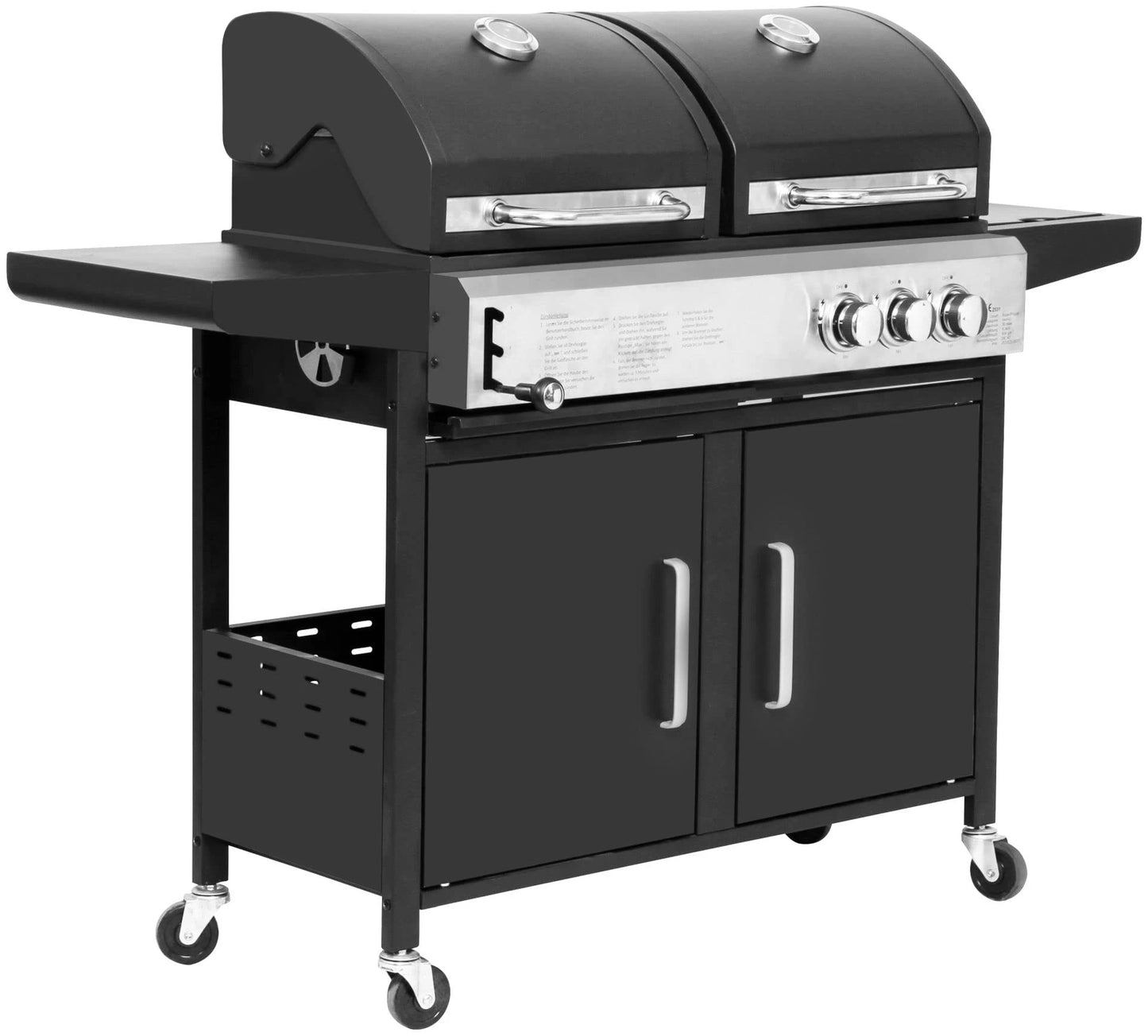 BBQ Grill  Outdoor Large Hybrid 4 Burner Trolley Smokeless Dual Fuel Charcoal and Gas Combo with Side Burner