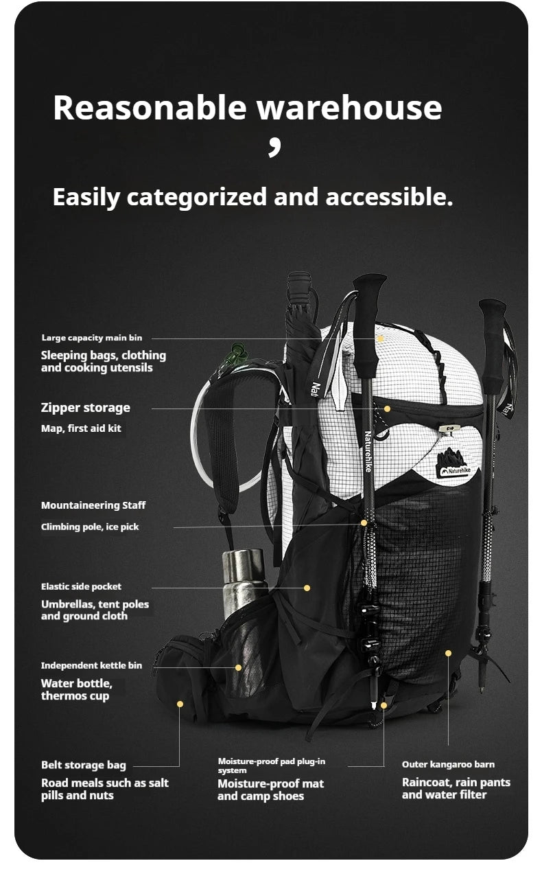 Naturehike Helium 40L Hiking Backpack Internal Frame Large Anti-slip Outdoor Travel Sports Climbing Shoulder Bag With Rain Cover