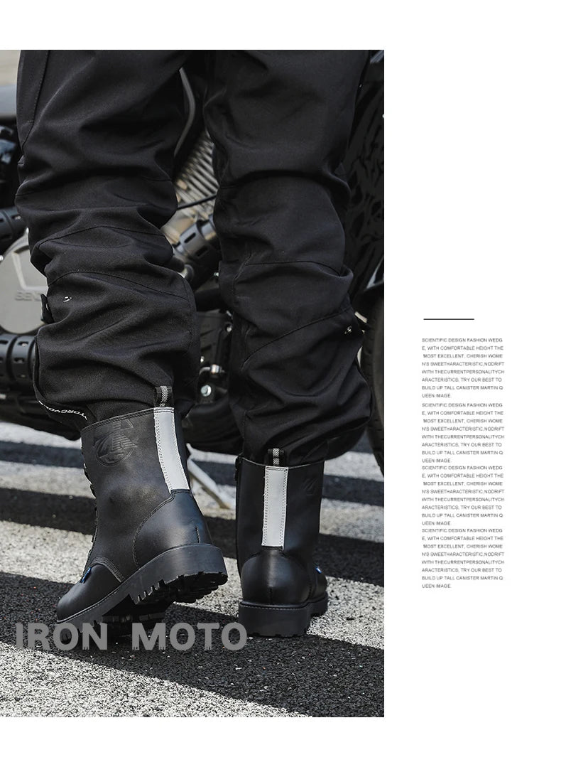 Motorcycle Shoes Men motocross Cruiser Boots Leather Adventure Low Boots Portland Shoes Cowhide Worker Boots for Autumn & Winter