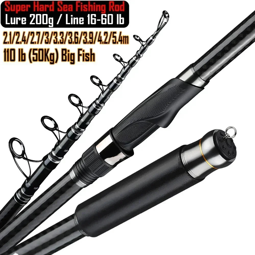 200g Lure 4.5/5.4m Sea Fishing Rod 36T Carbon Fiber Distance Throwing Ocean Boat Fishing Spinning Rod Super Hard Telescopic Rod