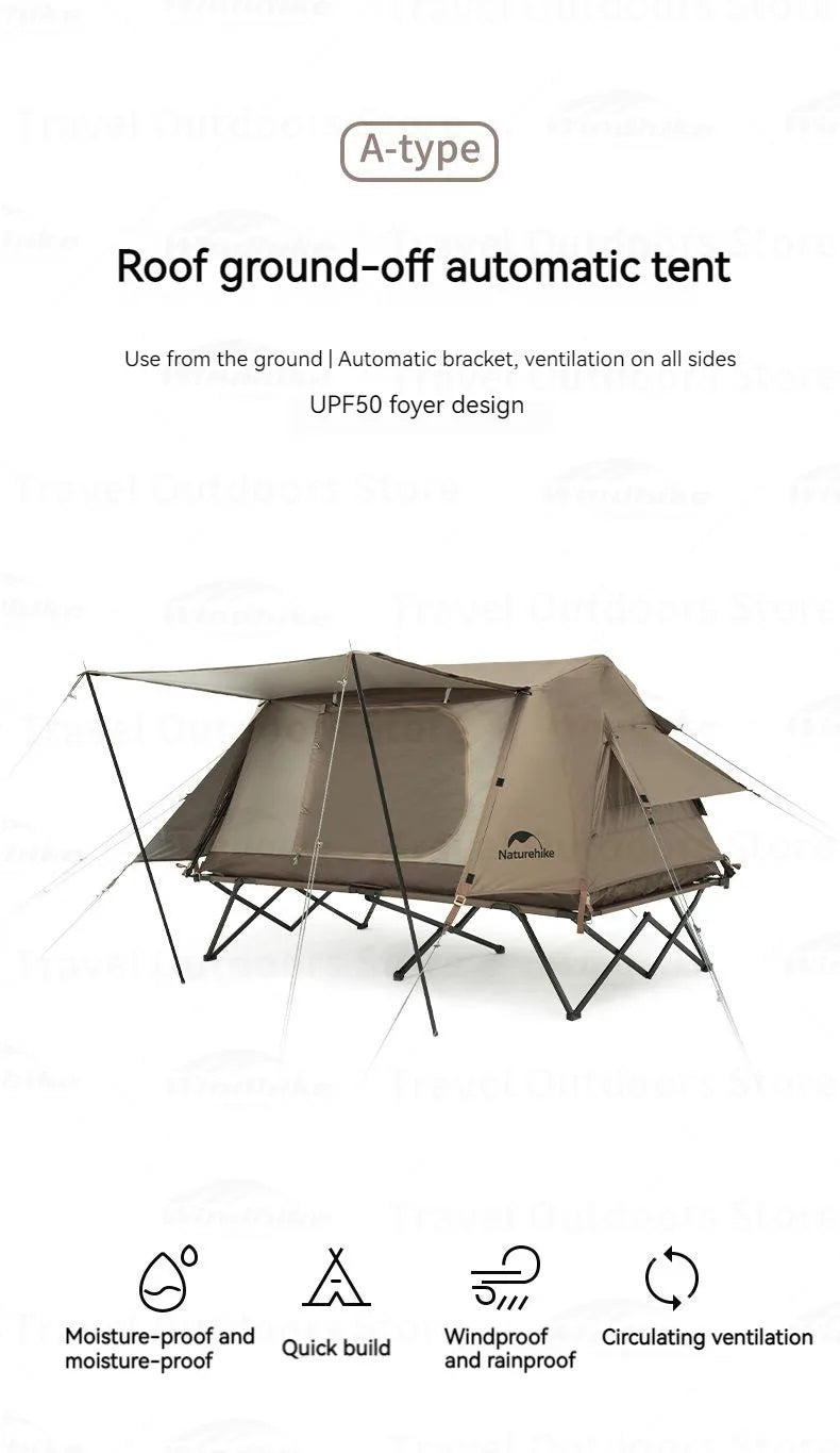 Naturehike A-Type Automatic Tent 1-2P Get Off The Ground Riverside Fishing One Touch Tent Quick Open Camping Bed Tent Waterproof