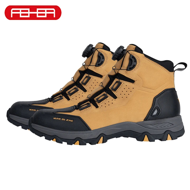 FEHER Motorcycle Boots BOA System CE Level 2 Foot Protection Hiking Shoes Waterproof All Season for Rider and Wilderness Climber