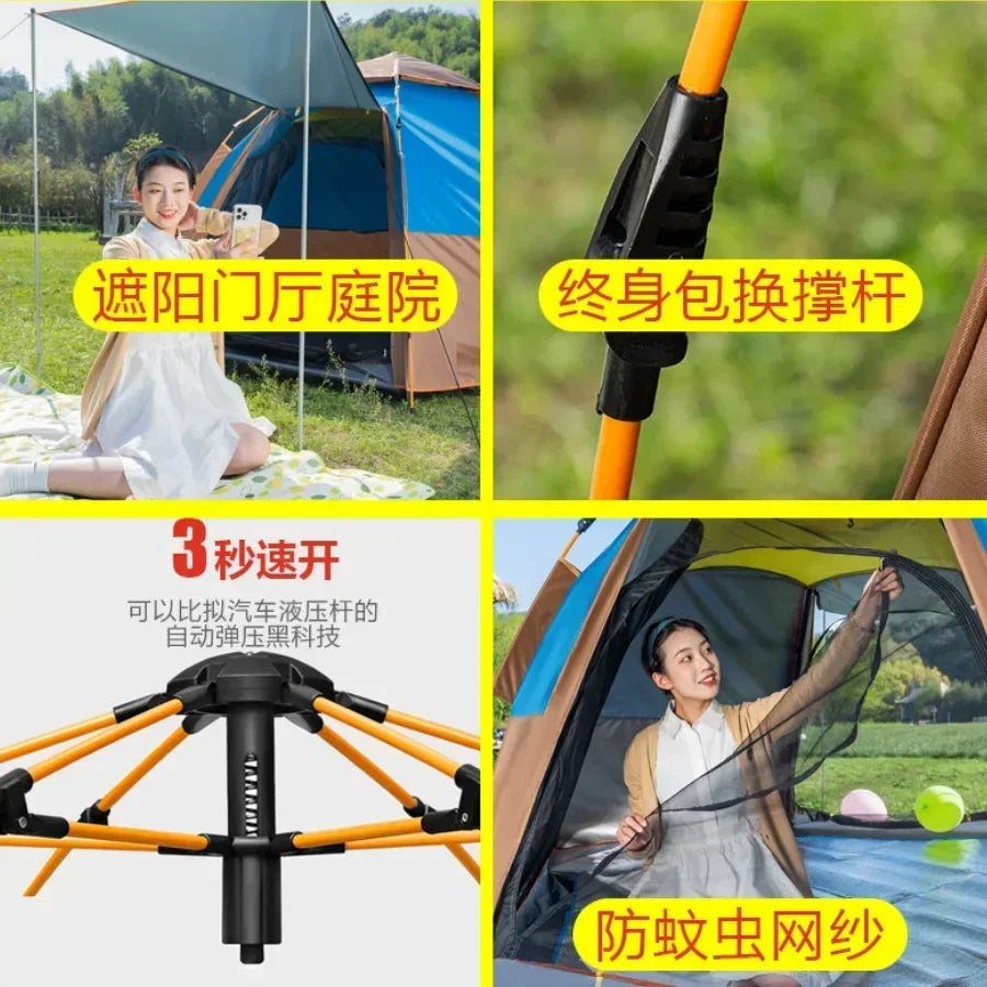 Fully Automatic Double Dec ker Hexagonal Tent for 3-4 People Camp ing Rain Proof Camping, Quick Opening Beach