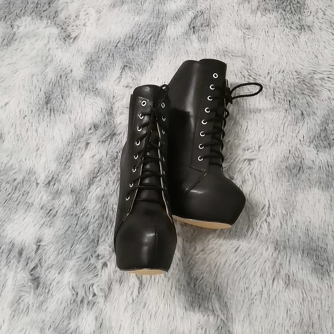 Women Ankle Boots Autumn Winter Sexy Round Toe Pole Dance High Heels Pumps Fashion Zip Lace-Up Chelsea Shoes Female Big Size 43