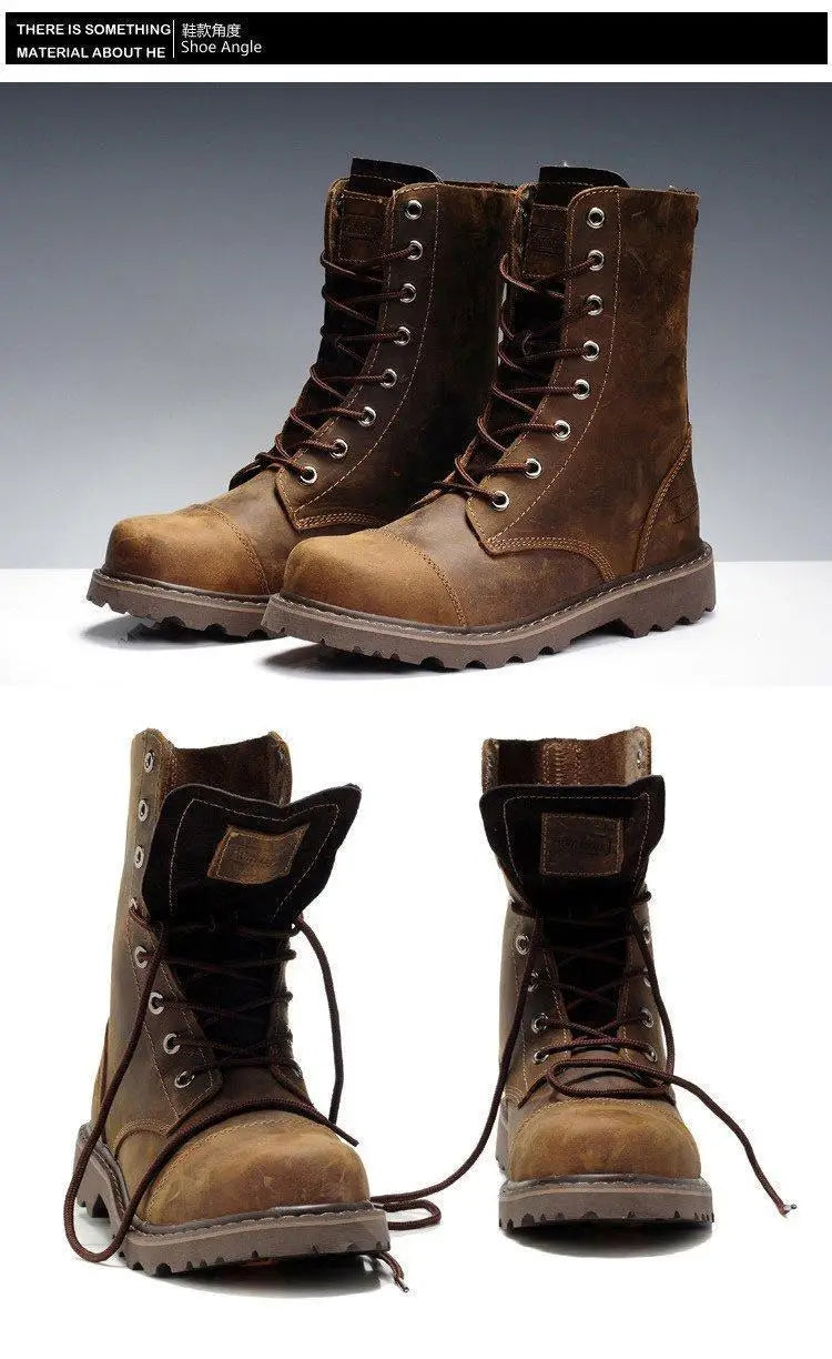 Men's Mid-calf Shoes High Tube Work Shoes Couples Outdoor Motorcycle Boots Large Size Women's Boots Winter Plush Cotton Shoes