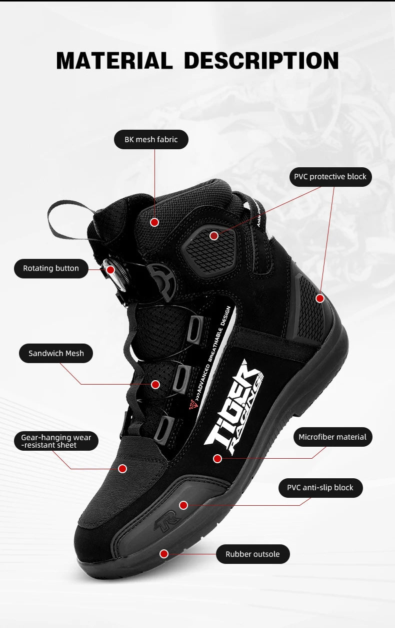 TR Motorcycle Shoes Men Motorcycle Boots Breathable Riding Boots Four Seasons Women Waterproof Moto Racing Shoes Cross-country