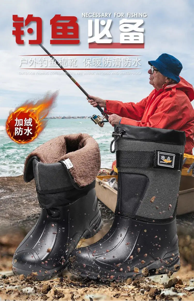 Work Boots for Men Waterproof 2024 Spring New Non-slip Fishing Boots Comfortable Farm Men Boots Winter Plus Cotton Rain Shoes