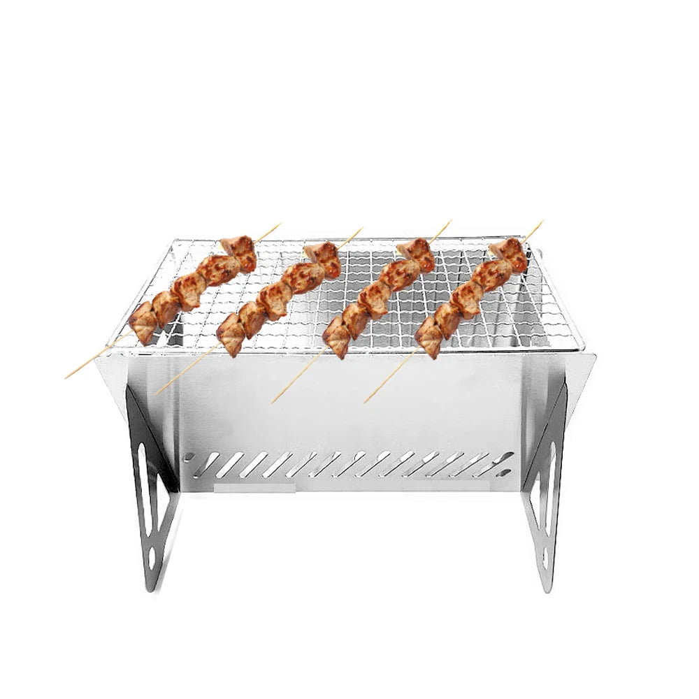 Outdoor Folding Barbecue Stove Stainless Steel Convenient Card Type Grills Firewood Stove Mini Barbecue Rack Household Stove Net