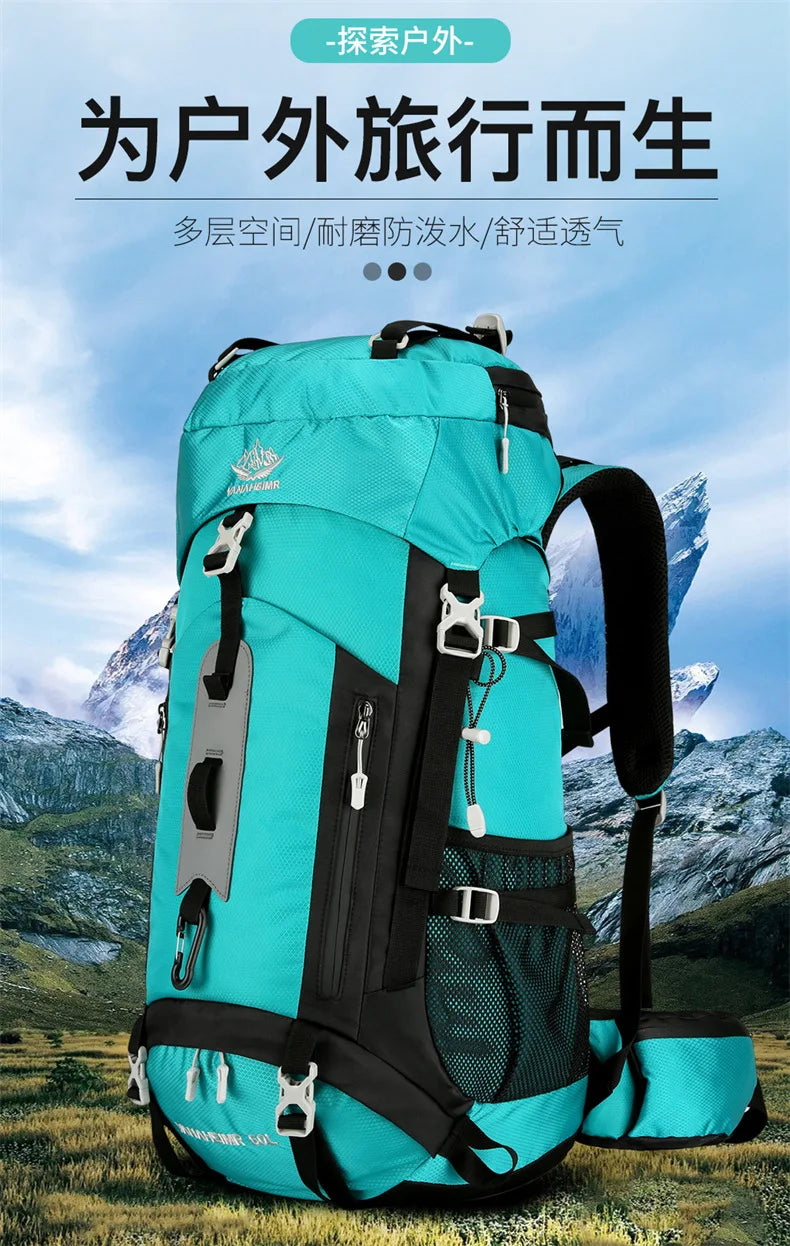 60L Large-Capacity Outdoor Mountaineering Backpack,Anti Splashing Water Wear-Resistant Camping Hiking And Cross-Country Backpack