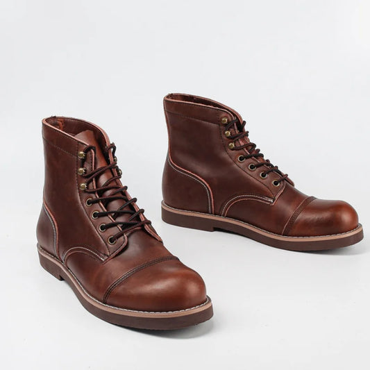 Retro Mens Boots Fashion 2025 Designer Round Toe Handmade Luxury Genuine Leather Comfortable Quality Outdoor Social Shoes Man