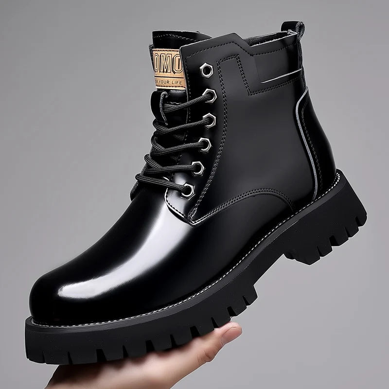 Hot Selling Men's Leather Boots Winter Thick Bottomed Work Boots British Style High Top Shoes Men's Retro Business Boots
