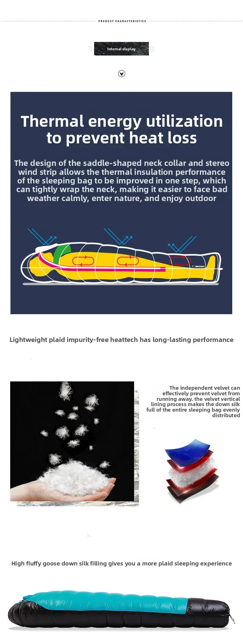 SKY ICEJingchan Mummy Down Sleeping Bag for Adults Outdoor Camping Winter Thickened Goose Down Cold-Proof Warm