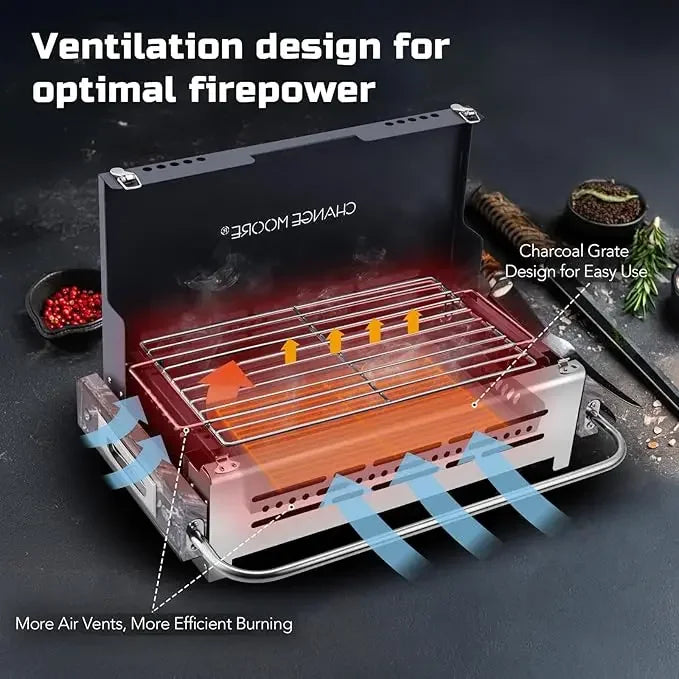 CHANGEMOORE Outdoor Camping Stove 304Stainlee Steel BBQ Grill Portable with Heat-Resistant Handles Camping Garden Picnic Outdoor