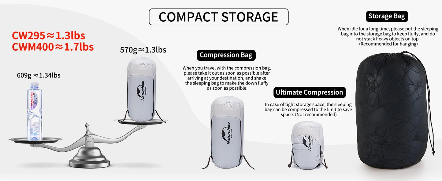 Naturehike Duck Down Sleeping Bag Ultralight Waterproof Four Seasons Envelope Sleeping Bag Camping Fishing Sleeping Bag CW295