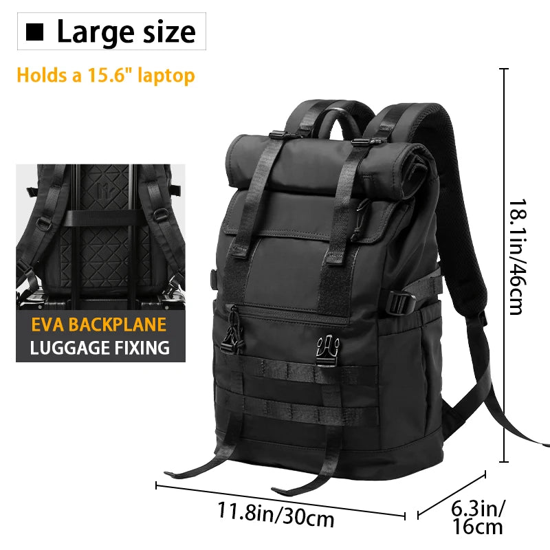 Roll Top Backpack for Men, Water Resistant Expandable, 17.3 inch Laptop Backpack for Commute Travel, 40 Max Liter Rucksack