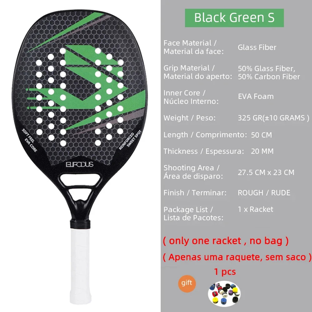 New 18K 12K 3K Full Carbon and Glass Fiber Beach Tennis Racket Matte Face Tennis Racquet