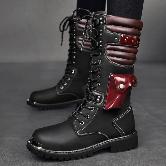 2025 Vintage Punk Motorcycle Boots Quality Men High Leather Boots Men Black knee High Biker Boots Men Winter Shoes Big Size 46