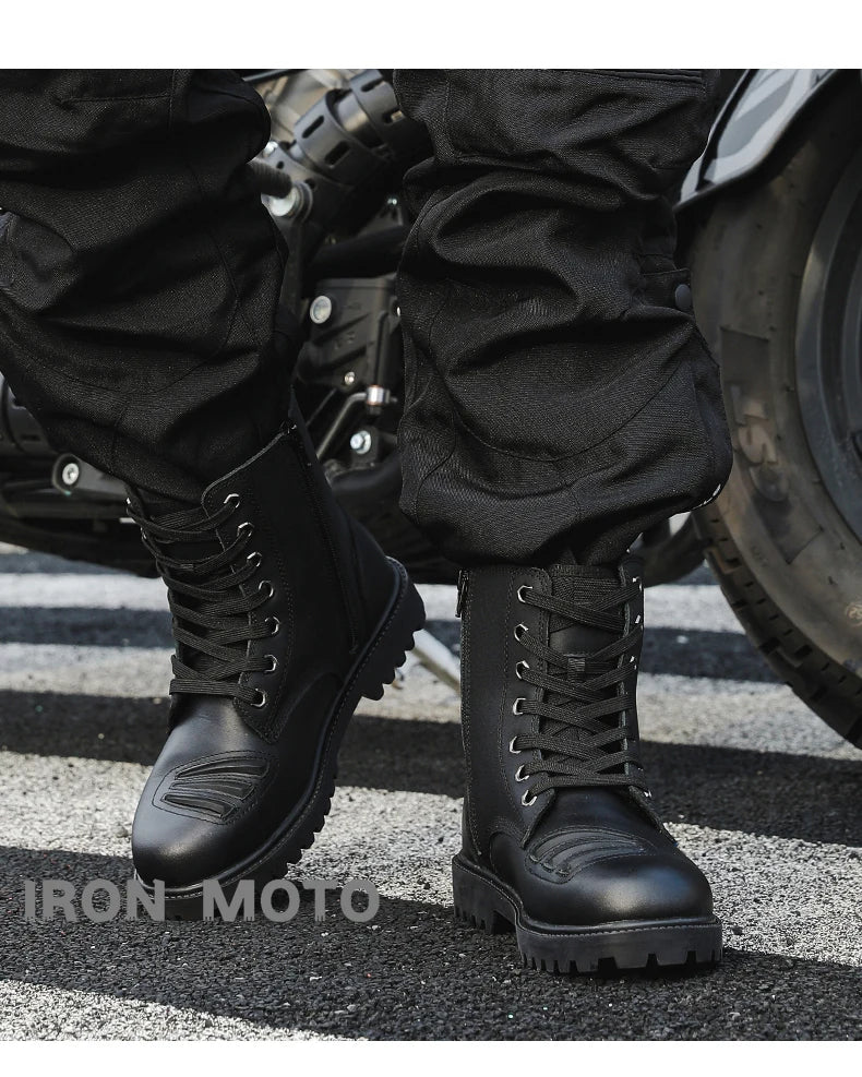 Motorcycle Shoes Men motocross Cruiser Boots Leather Adventure Low Boots Portland Shoes Cowhide Worker Boots for Autumn & Winter