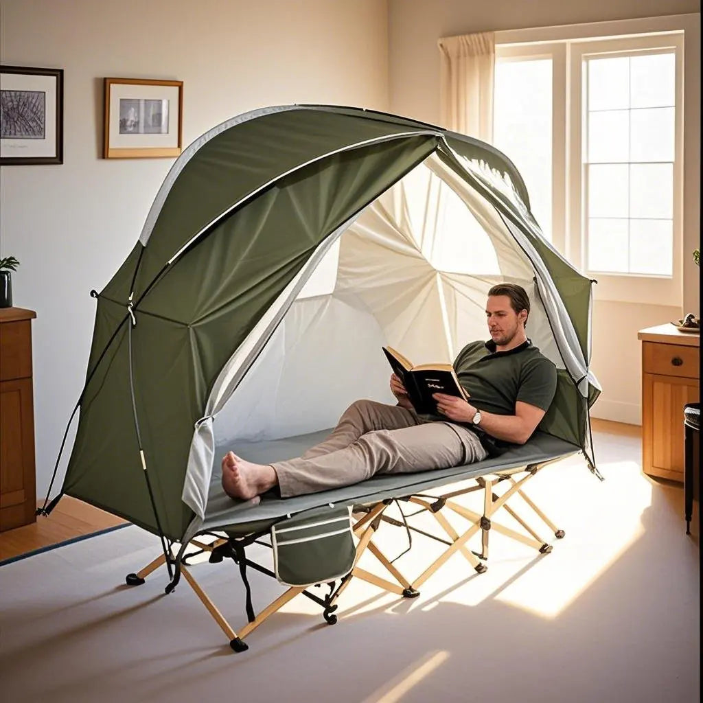 All-Season Camping Cot Tent 1-Person - Sturdy Cross-Braced Structure, for Fishing or Outdoor Activities,, Compact & Portable