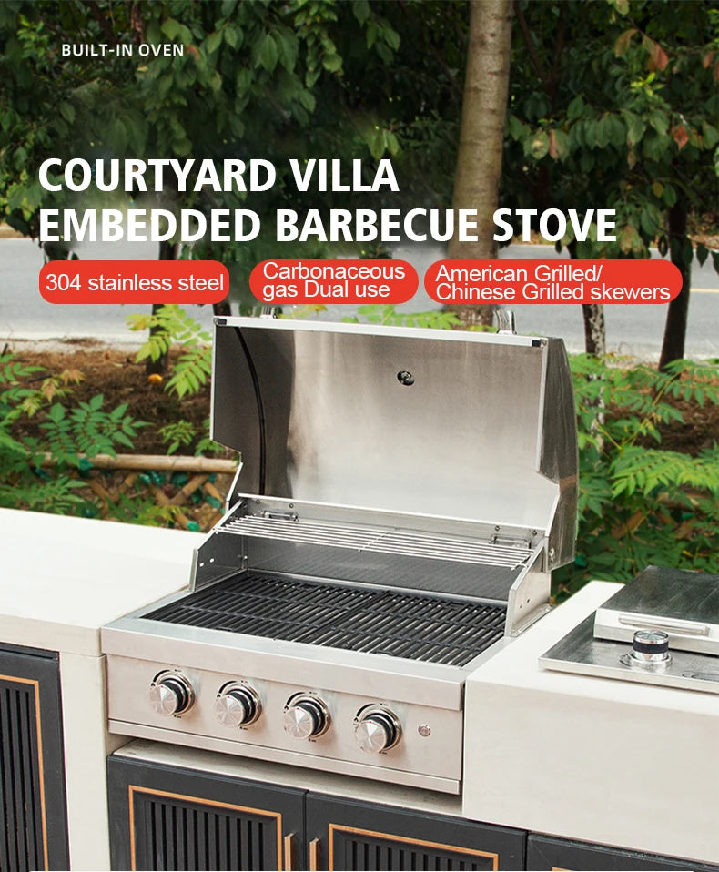 Factory Supply Outdoor Kitchen Professional Stainless Steel 4 Burner Built-in BBQ Gas Grill