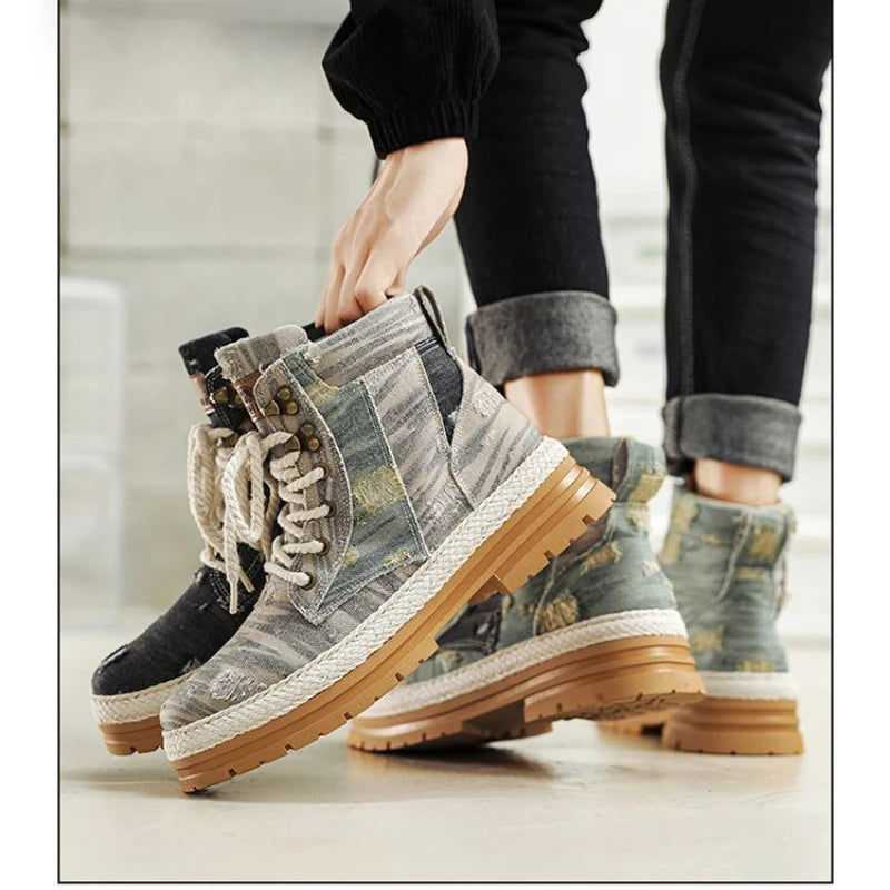 Motorcycle Riding Shoes Casual Commuter Boots Protective Fall Resistant Wear Boots Four Seasons Riding Shoes Denim Casual Shoes