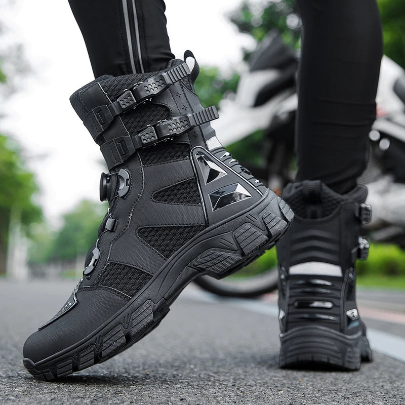 Men's Motorcycle Boots High Quality Breathable Motocross Shoes TPU Protective Men Motorcycle Shoes Non-slip Motos Riding Boot