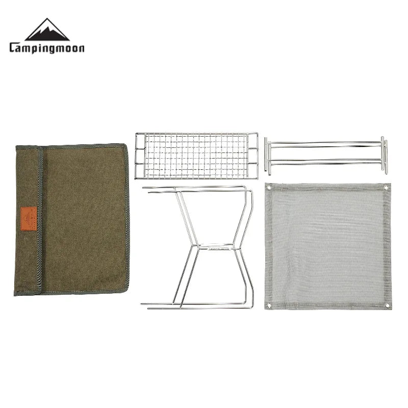 Outdoor Camping Heating Stove Campfire Stainless Steel Foldable Lightweight Grill with Grill Net Solo Fire Pit Wood Stove