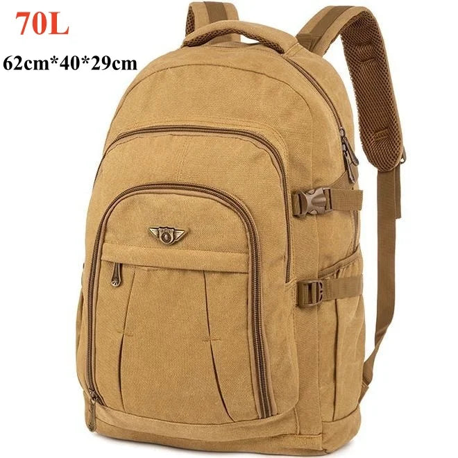 55L 70L Canvas Sports Backpack Men Outdoor Hiking Camping Travel Bag Luggage Rucksack Large Capacity Climbing Tactical Backpack