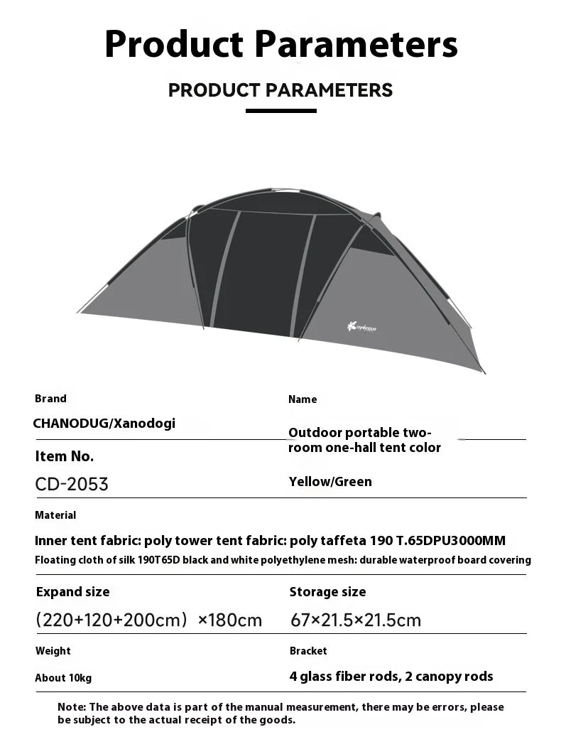 Tunnel Tent Outdoor Two Rooms and One Hall Thickened Windproof and Rainproof Tent Camping Sun Screen Tent душевая палатка