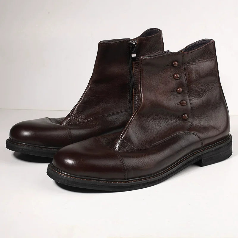 Italy Handmade Office Work Men Genuine Leather Ankle Boots Gothic Rivet Punk Footwear Motorcycle Man High Top Safety Shoes Botas